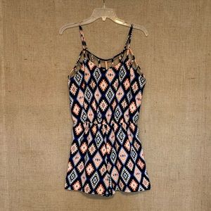 XHILARATION Aztec Shorts Romper Black Cut-outs L